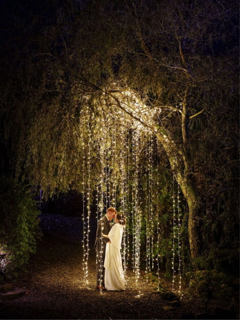 Bride and groom portrait at golden hour